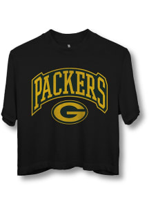 Junk Food Clothing Green Bay Packers Womens Black Blitz Mock Short Sleeve T-Shirt