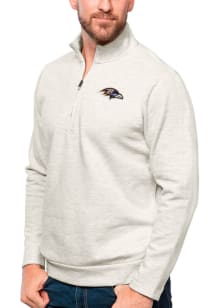 Antigua Baltimore Ravens Mens Oatmeal Gambit Long Sleeve Qtr Zip Pullover