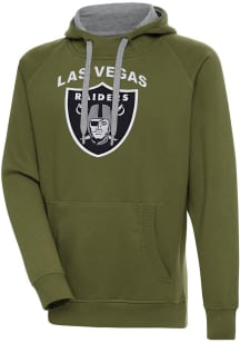 Antigua Las Vegas Raiders Mens Olive Full Front Text Victory Long Sleeve Hoodie