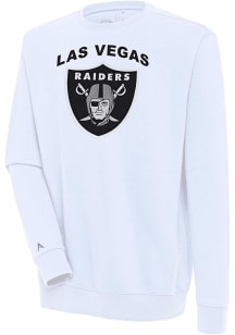 Antigua Las Vegas Raiders Mens White Full Front Text Victory Long Sleeve Crew Sweatshirt