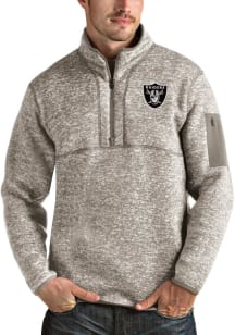 Antigua Las Vegas Raiders Mens Oatmeal Fortune Long Sleeve Qtr Zip Pullover