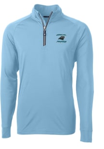 Cutter and Buck Carolina Panthers Mens Light Blue Historic Adapt Eco Knit Long Sleeve Qtr Zip Pu..