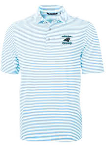 Cutter and Buck Carolina Panthers Mens Light Blue Historic Virtue Eco Pique Stripe Short Sleeve ..