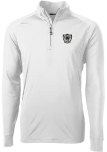 Cutter and Buck Las Vegas Raiders Mens White Historic Adapt Eco Knit Long Sleeve Qtr Zip Pullove..