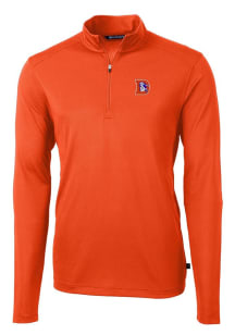 Cutter and Buck Denver Broncos Mens Orange Historic Virtue Eco Pique Long Sleeve Qtr Zip Pullove..