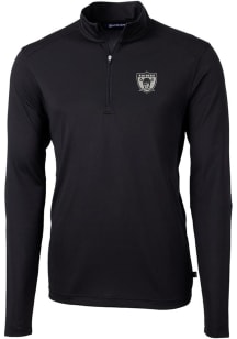 Cutter and Buck Las Vegas Raiders Mens Black Historic Virtue Eco Pique Long Sleeve Qtr Zip Pullo..