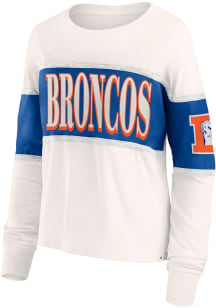 Denver Broncos Womens White Antique Block LS Tee