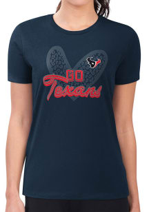 4Her Houston Texans Womens Navy Blue Leopard Heart Fitted Short Sleeve T-Shirt