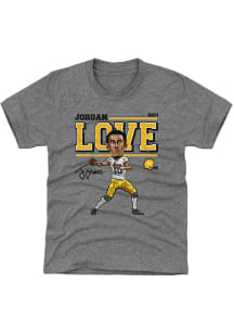 Jordan Love Green Bay Packers Youth Grey Cartoon Player Tee