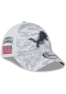 New Era Detroit Lions Mens White 2024 Salute to Service 39THIRTY Flex Hat