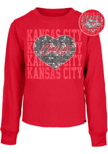 New Era Kansas City Chiefs Girls Red Flip Sequin Heart Cropped Long Sleeve T-shirt